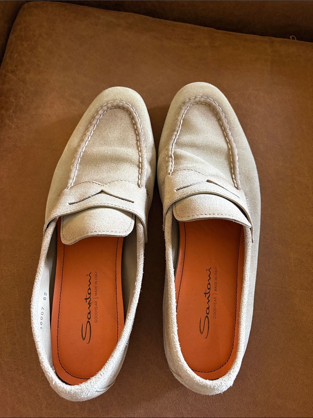 Santoni Men's Suede Penny Loafers in Light Beige